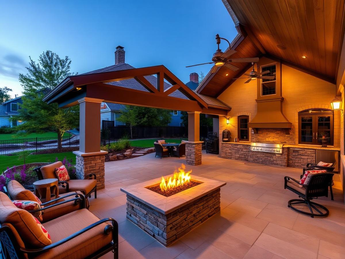 Outdoor living space with fire pit